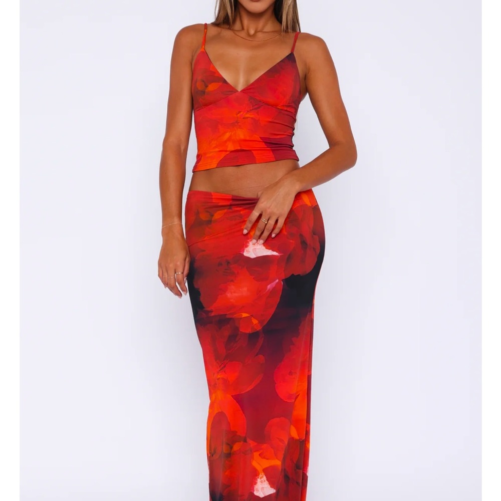 White Fox Boutique Red and Orange Maxi Pencil Dress Set